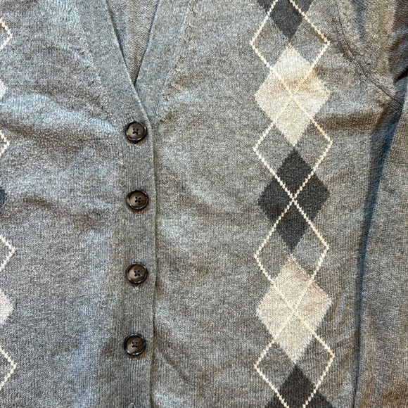 Lands end girls gray argyle cardigan size XL (18/20) - Picture 2 of 9